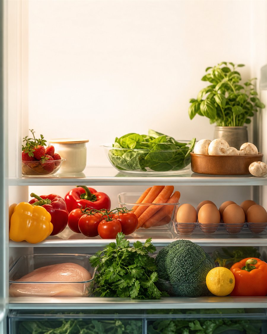 یخچال پر از مواد غذایی تازه